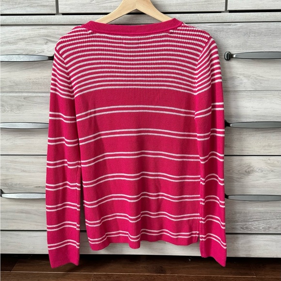 Pink and white stripes v-neck Polo knit sweater size M - Picture 2 of 4